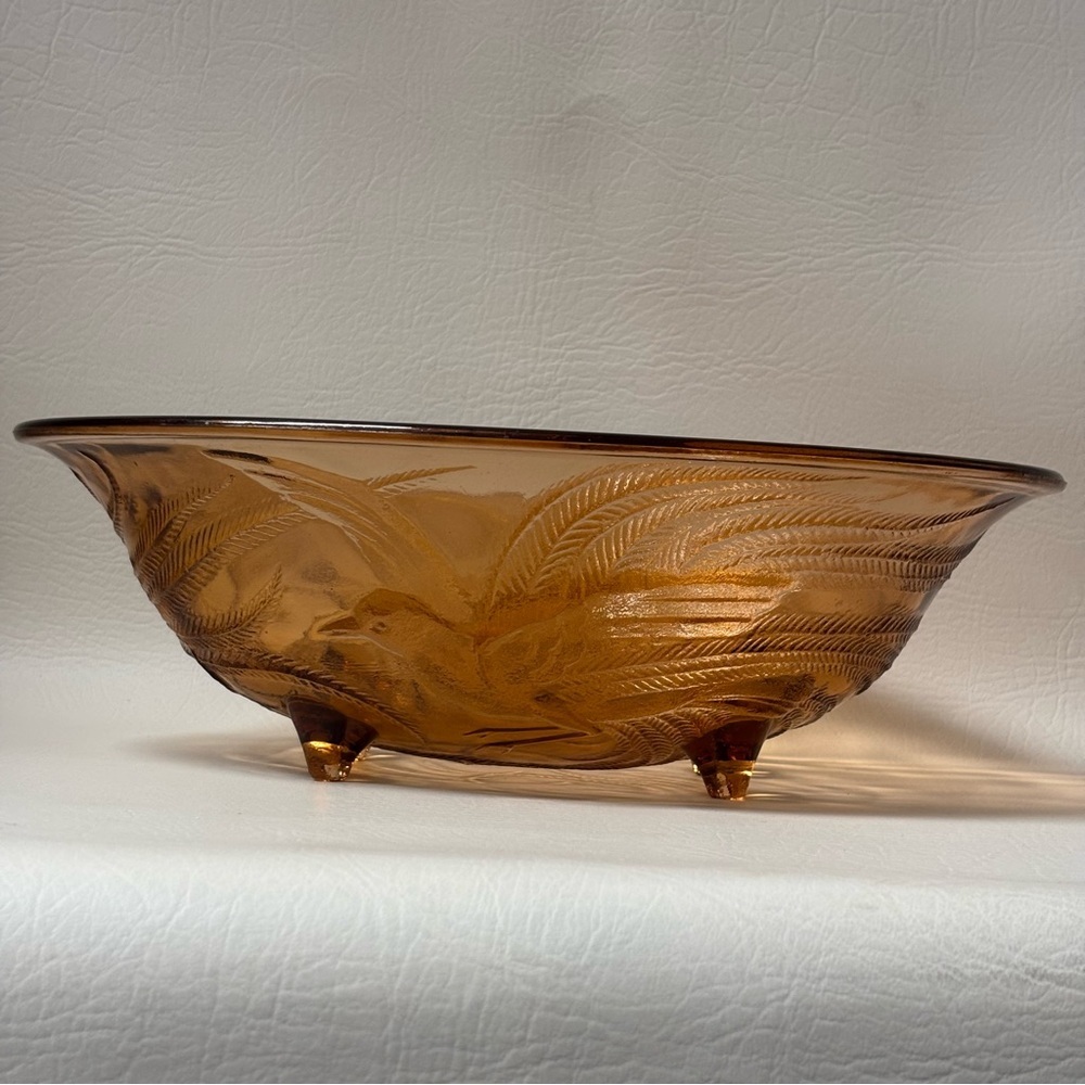 Vintage Pink Tiara Glass Oval Footed Centerpiece Fruit Bowl with Birds Paradise - Picture 4 of 8